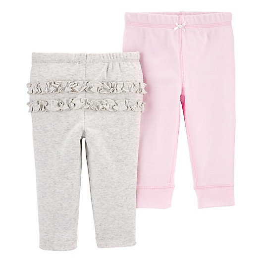 Alternate image 1 for carter's® Preemie 2-Pack Pull-On Pants in Pink/Grey