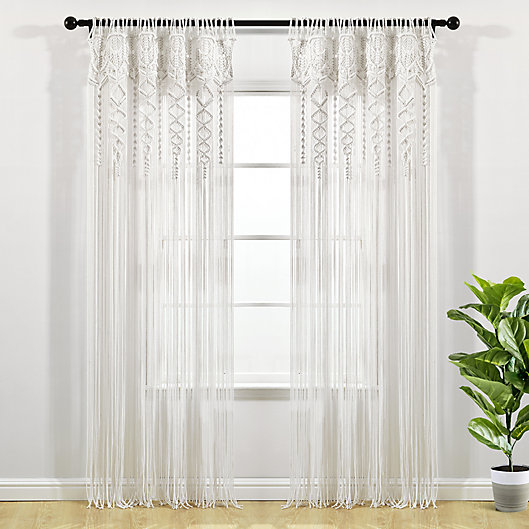 Alternate image 1 for Lush Décor Boho Macramé 84-Inch Rod Pocket Window Curtain Panel in White