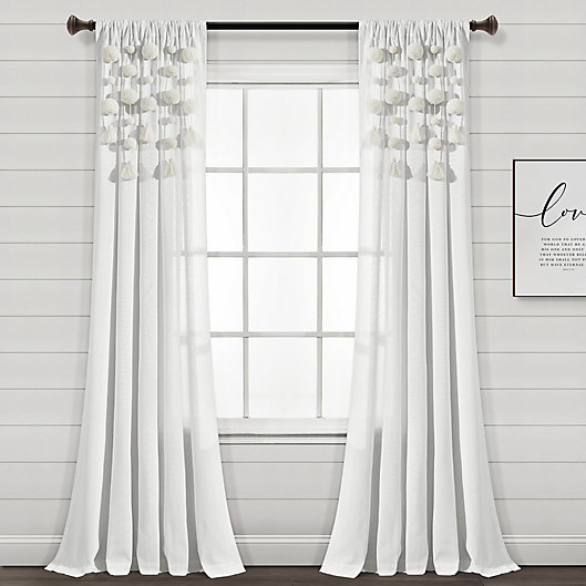 Alternate image 1 for Lush Décor Boho Pom-Pom Tassel 84-Inch Rod Pocket Window Curtain Panel in Off-White (Single)