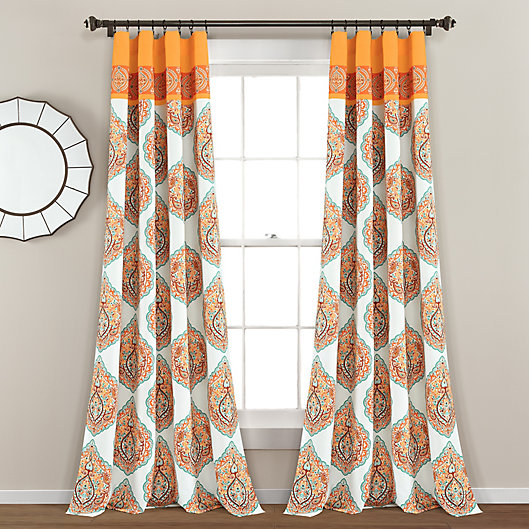 Alternate image 1 for Lush Décor Harley Damask 84-Inch Rod Pocket Window Curtain Panels in Tangerine (Set of 2)