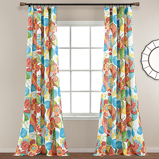 Alternate image 1 for Lush Decor Layla Floral 95-Inch Rod Pocket Window Curtain Panels in Orange/Blue (Set of 2)