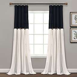 Lush Decor Linen 95-Inch Rod Pocket Light Filtering Window Curtain Panel in Black/White (Single)