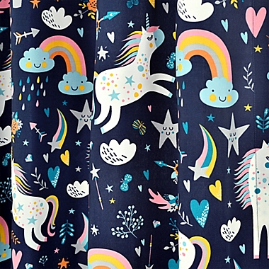Lush D&eacute;cor Unicorn Heart 84-Inch Rod Pocket Window Curtain Panels in Navy/Multi (Set of 2). View a larger version of this product image.
