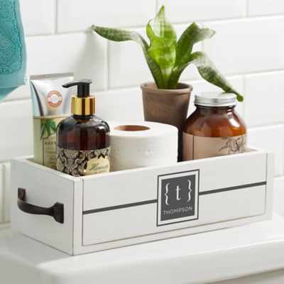 Classy Monogram Personalized Wood Bathroom Storage Box