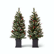 Bee & Willow&trade; 4-Foot Artificial LED Cashmere Porch Trees in Green/Red (Set of 2)