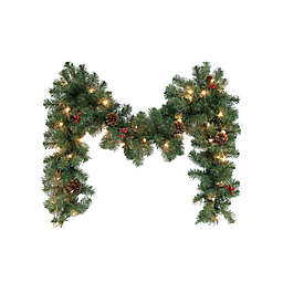 H for Happy™ 6-Foot Pre-Lit Berry and Pincone Christmas Garland in Green/Red (Set of 2)