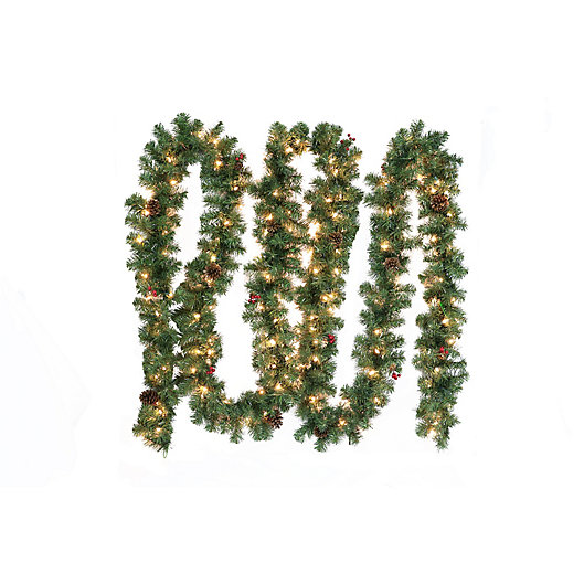 Alternate image 1 for H for Happy™ 20-Foot Christmas Garland in Green/Red with Clear Lights