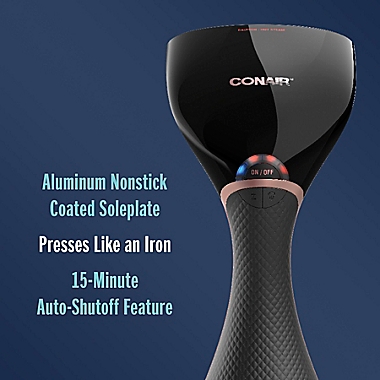 Conair&reg; Turbo ExtremeSteam&reg; GS51 Steam & Press Handheld Steamer in Black/Silver. View a larger version of this product image.