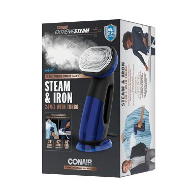 Conair&reg; Turbo Extremesteam&trade; GS108 2-in-1 Steamer + Iron in Blue/Black. View a larger version of this product image.