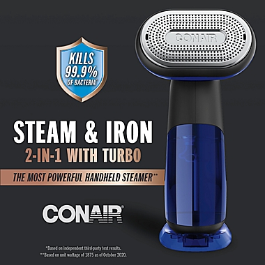 Conair&reg; Turbo Extremesteam&trade; GS108 2-in-1 Steamer + Iron in Blue/Black. View a larger version of this product image.