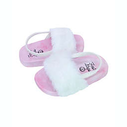First Steps Faux Fur Slide in White/Pink