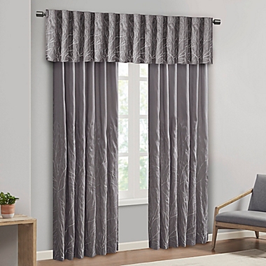 Madison Park Andora Embroidered Rod Pocket/Back Tabs Window Valance in Grey. View a larger version of this product image.