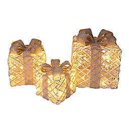 Bee & Willow™ Metal LED Decorative Gift Boxes in Natural (Set of 3)
