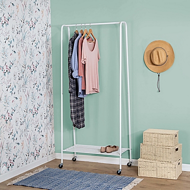 Honey-Can-Do&reg; Rolling Garment Rack with Shoe Shelf in Matte White. View a larger version of this product image.