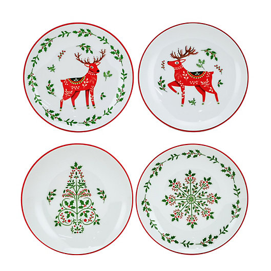 Alternate image 1 for Bee & Willow™ Christmas Appetizer Plates in White/Red (Set of 4)