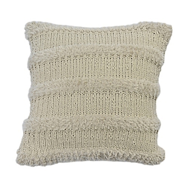 Bee &amp; Willow&trade; Cozy Faux Fur Stripe Square Throw Pillow in Oatmeal. View a larger version of this product image.