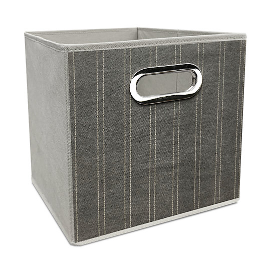 Alternate image 1 for Simply Essential™ 11-Inch Striped Collapsible Bin in White/Grey