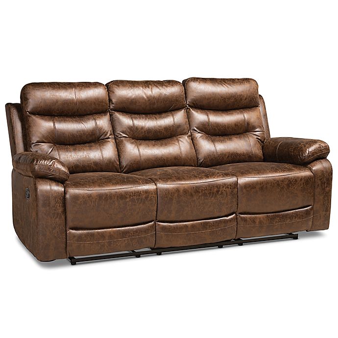 Baxton Studio Joakim Faux Leather, Distressed Leather Reclining Sofa