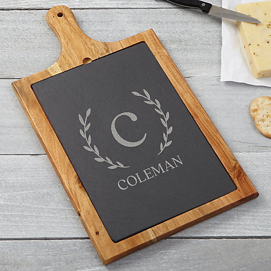Alternate image 1 for 17.5-Inch Laurel Initial Slate and Wood Cheeseboard in Brown