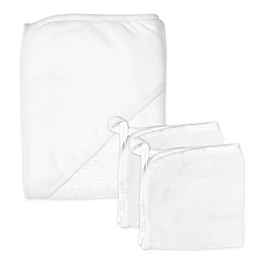 The Honest Company&reg; 3-Piece Bright White Hooded Towel and Washcloth Set. View a larger version of this product image.