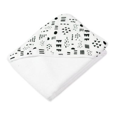 The Honest Company&reg; 3-Piece Pattern Play Hooded Towel and Washcloth Set in White/Black. View a larger version of this product image.