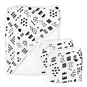 The Honest Company&reg; 3-Piece Pattern Play Hooded Towel and Washcloth Set in White/Black