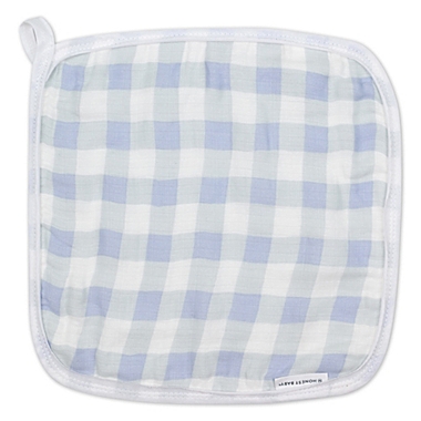 The Honest Company&reg; 3-Piece Peach Buffalo Check Hooded Towel and Washcloth Set in White/Blue. View a larger version of this product image.