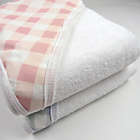 Alternate image 4 for The Honest Company&reg; 3-Piece Peach Buffalo Check Hooded Towel and Washcloth Set in White/Blue