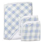 Alternate image 0 for The Honest Company&reg; 3-Piece Peach Buffalo Check Hooded Towel and Washcloth Set in White/Blue