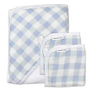 The Honest Company&reg; 3-Piece Peach Buffalo Check Hooded Towel and Washcloth Set in White/Blue