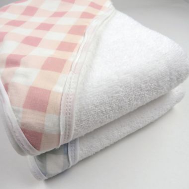 The Honest Company&reg; 3-Piece Peach Buffalo Check Hooded Towel and Washcloth Set. View a larger version of this product image.