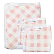 The Honest Company&reg; 3-Piece Peach Buffalo Check Hooded Towel and Washcloth Set
