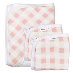 The Honest Company® 3-Piece Peach Buffalo Check Hooded Towel and Washcloth Set in White/Pink