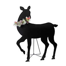 Bee & Willow™ 30.7-Inch Iron Doe Silhouette with Greenery Collar in Black/Green