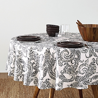 Bee &amp; Willow&trade; Paisley 70-Inch Round Laminated Tablecloth in Grey. View a larger version of this product image.