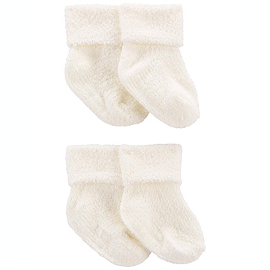 carter&#39;s&reg; Size 3-12M 4-Pack Foldover Chenille Booties in White. View a larger version of this product image.