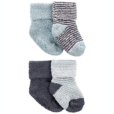 carter&#39;s&reg; Newborn 4-Pack Foldover Chenille Booties in Blue. View a larger version of this product image.