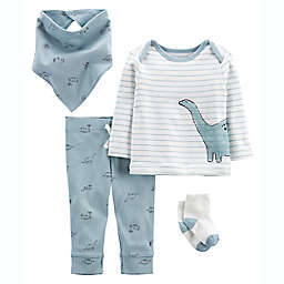 carter's® 4-Piece Dinosaur Shirt, Pant, Bib, and Sock Set in Blue/White