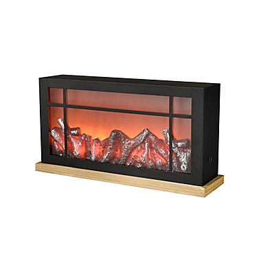 Greyson Home 16.75-Inch Decorative LED Tabletop Fireplace in Black/Wood. View a larger version of this product image.