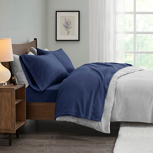 Alternate image 1 for True North by Sleep Philosophy Solid Microfleece Full Sheet Set in Navy Blue