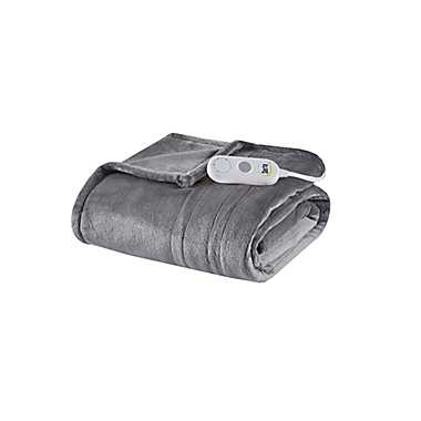 Serta&reg; Plush Heated Throw Blanket in Dark Grey. View a larger version of this product image.