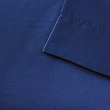 Madison Park&reg; Essentials Satin Solid Full Sheet Set in Navy. View a larger version of this product image.