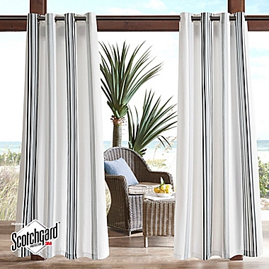 Madison Park Pacifica Solid 3M Scotchgard Outdoor Curtain Door Treatment Panel for Patio Porch or Balcony 54X108 Navy
