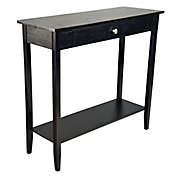Acacia Wood 1-Drawer Console Table with Shelf in Black