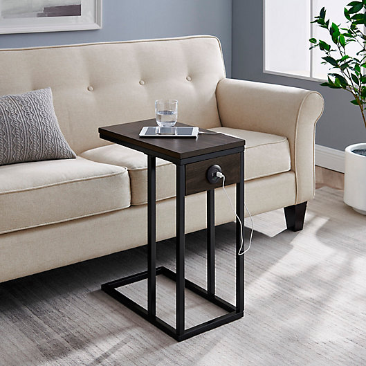 Alternate image 1 for Simply Essential™ C-Shape Side Table with Charging Ports in Black/Espresso