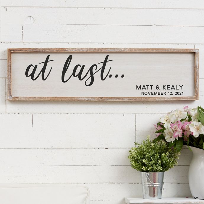 At Last... Personalized 30-Inch x 8-Inch Whitewashed Barnwood Frame Wall Art