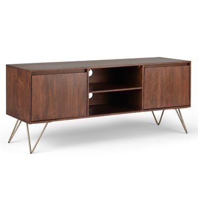 Simpli Home Hunter Solid Mango Wood TV Media Stand in Umber Brown Stain