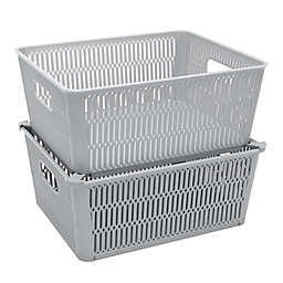Simplify Slide 2 Stack It Storage Tote Baskets in Grey (Set of 2)