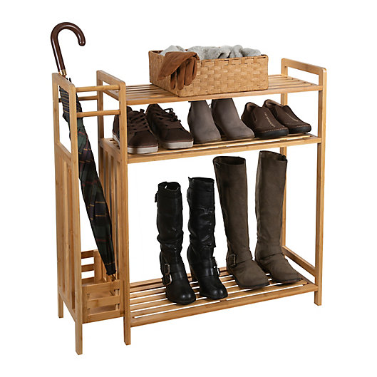 Neu Home 3 Tier Bamboo Shoe Rack With, 3 Drawer Wooden Shoe Cabinet Storage Unit With Umbrella Compartment