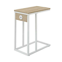 Simply Essential™ C-Shape Side Table with Charging Ports in White/Natural